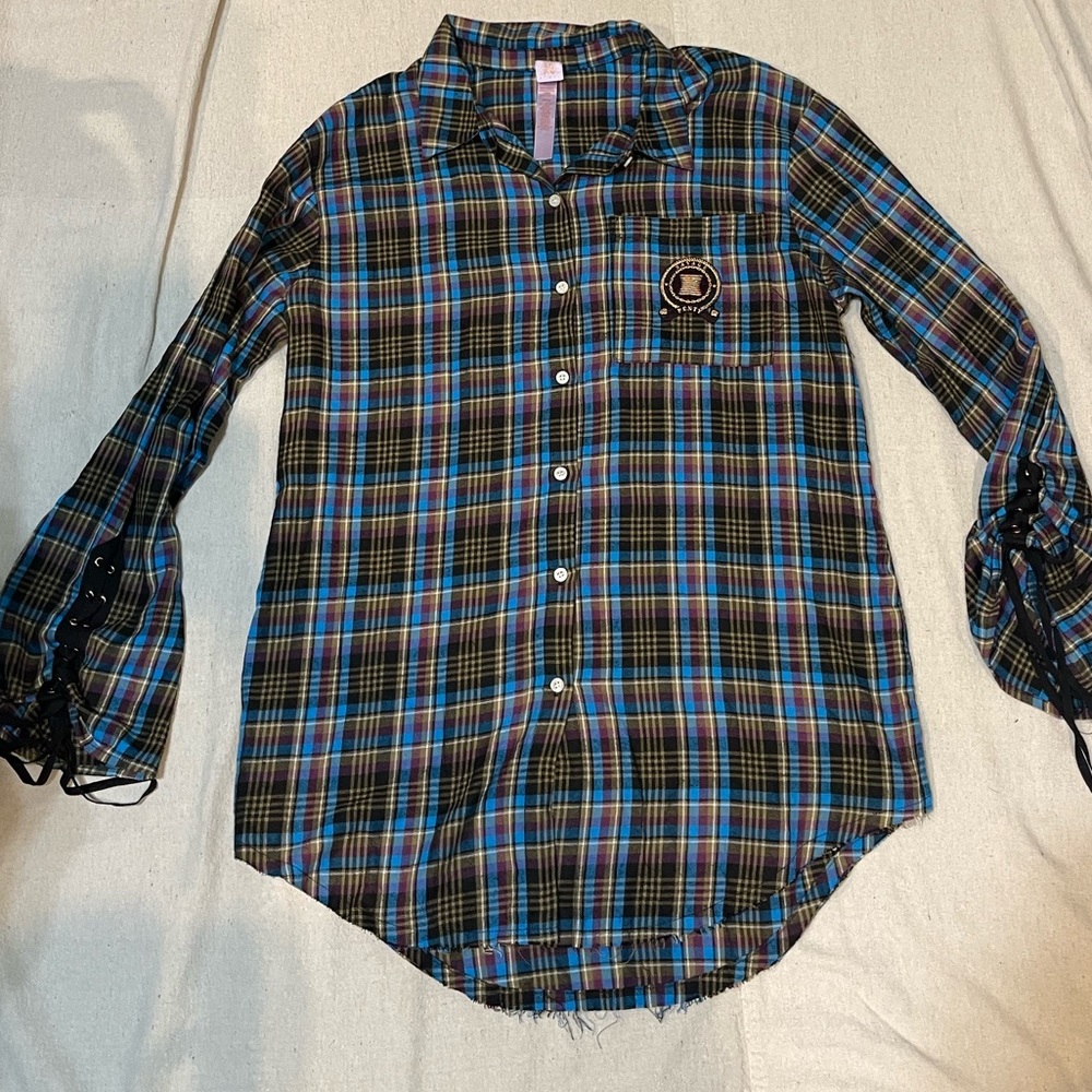 Savage X Fenty Plaid Button Up Sleep Shirt Size Medium